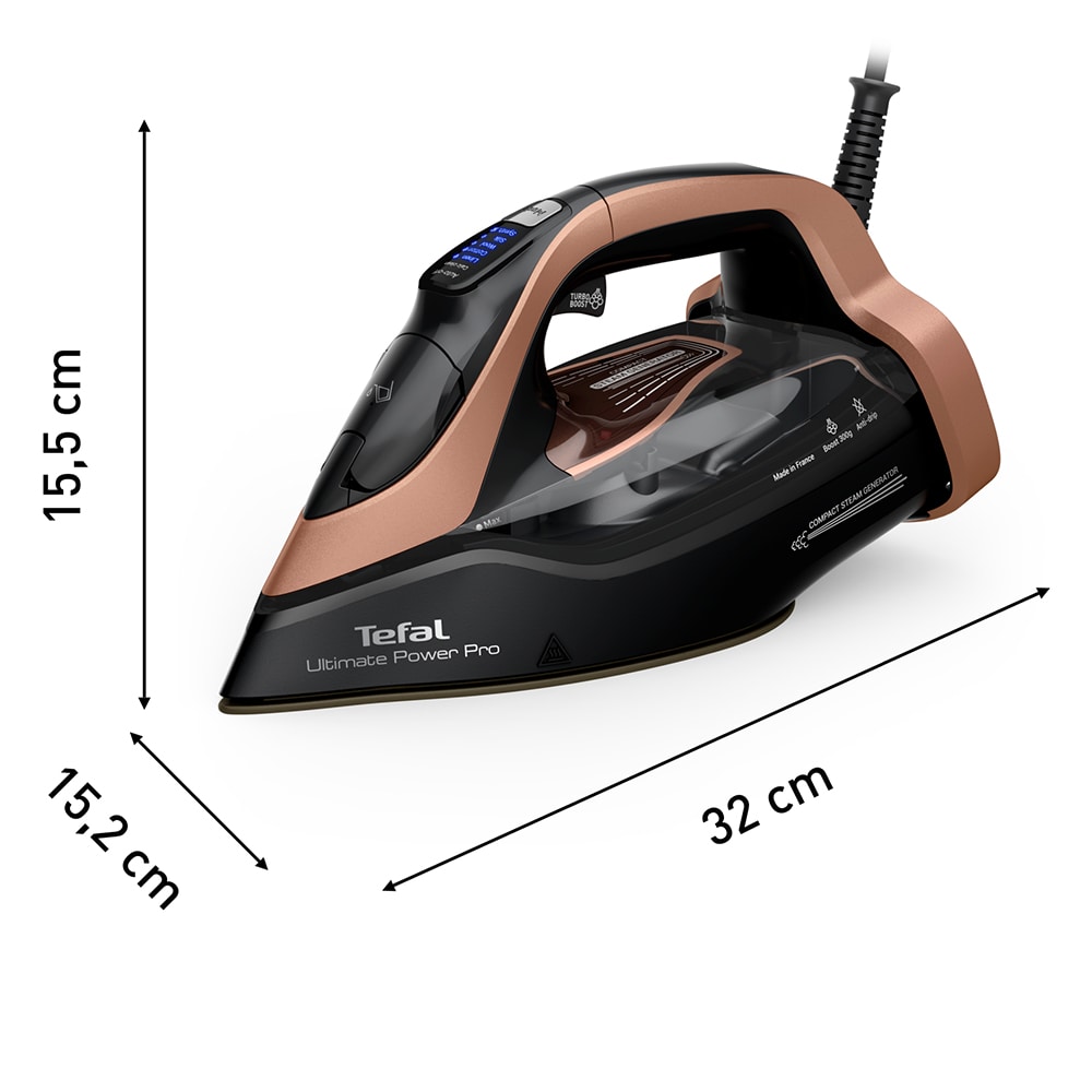 Fier de calcat TEFAL Ultimate Power Pro FV9E50E0, 3200W, 300g/min, 350ml, talpa ceramica, negru-roz