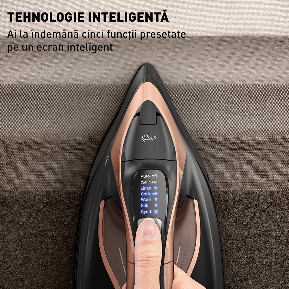 Fier de calcat TEFAL Ultimate Power Pro FV9E50E0, 3200W, 300g/min, 350ml, talpa ceramica, negru-roz