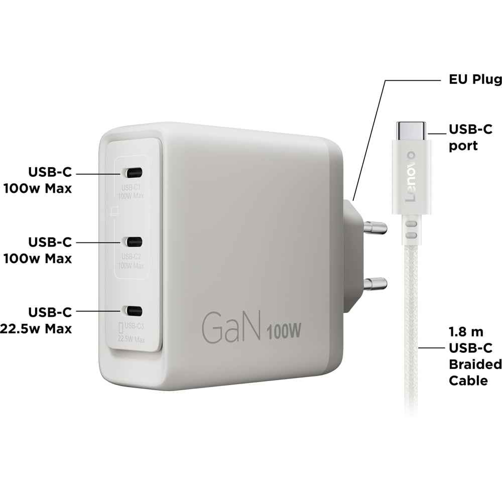 Incarcator laptop multi-port LENOVO G0A6100SEU, USB-C, 100W GaN