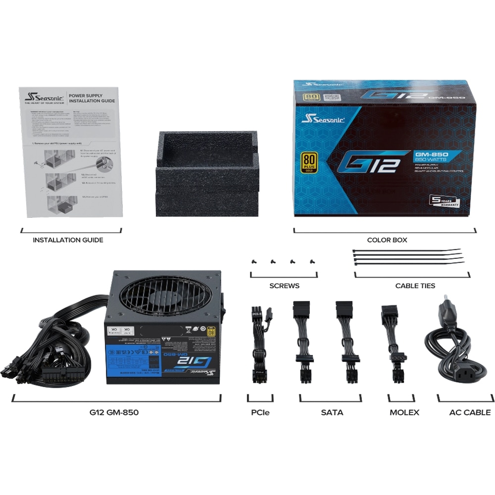 Sursa PC SEASONIC G12 GM-850 (2024), 850W, 120mm, 80 Plus Gold, Semi modulara