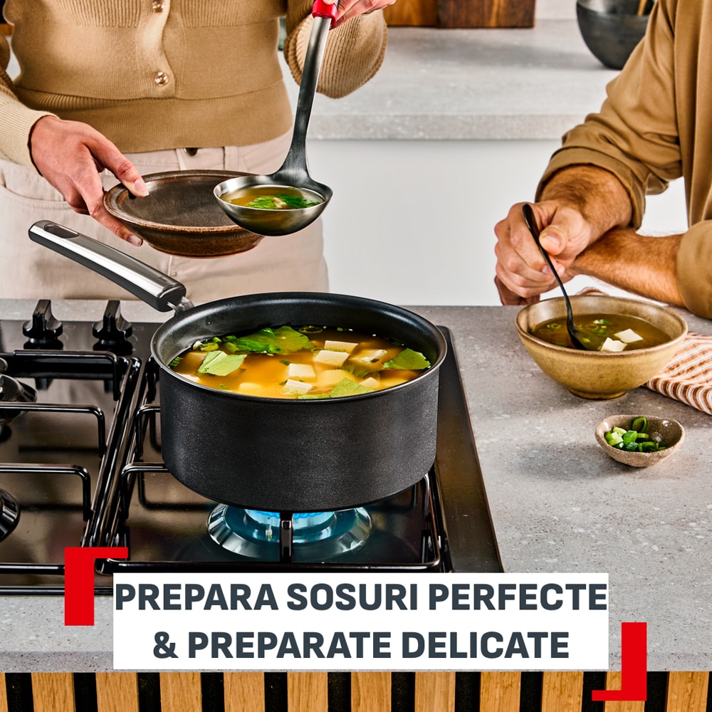 Cratita cu capac TEFAL Excellence+ G3282343, 2.2l, 18 cm, aluminiu, negru