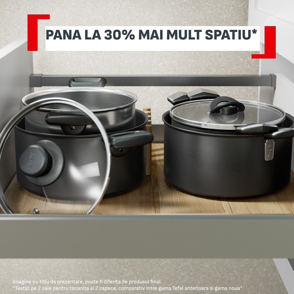 Oala cu capac TEFAL Excellence+ G3284653, 5l, 24 cm, aluminiu, negru