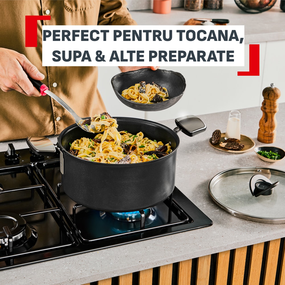 Oala cu capac TEFAL Excellence+ G3285353, 8.4l, 28 cm, aluminiu, negru