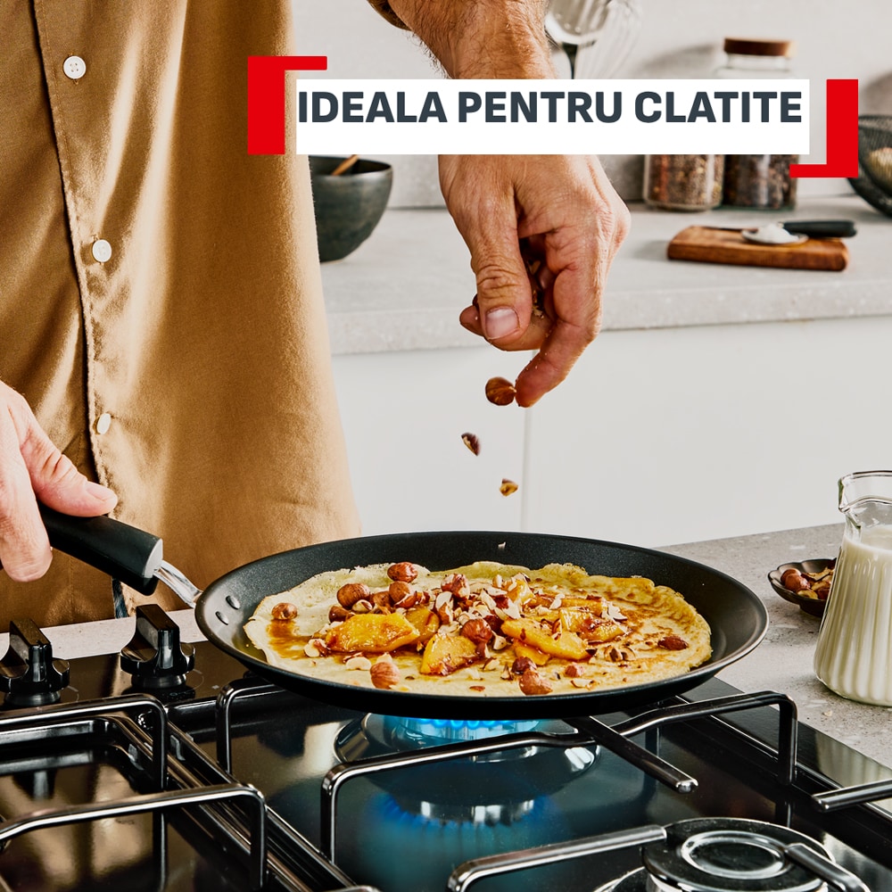 Tigaie clatite TEFAL Excellence+ G3303802, 25 cm, aluminiu, negru