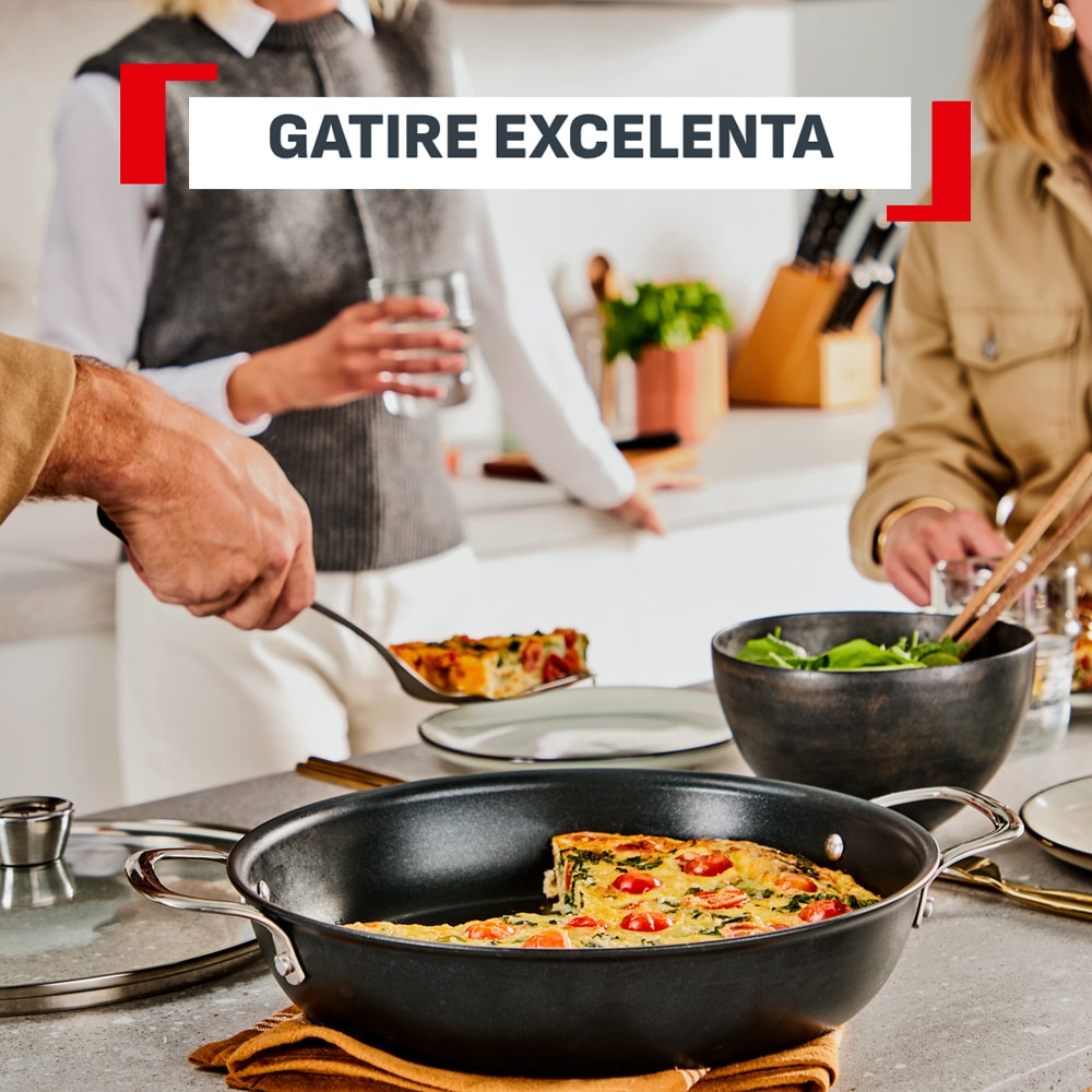 Cratita cu capac TEFAL Excellence+ G3308802, 2.2l,24 cm, aluminiu, negru