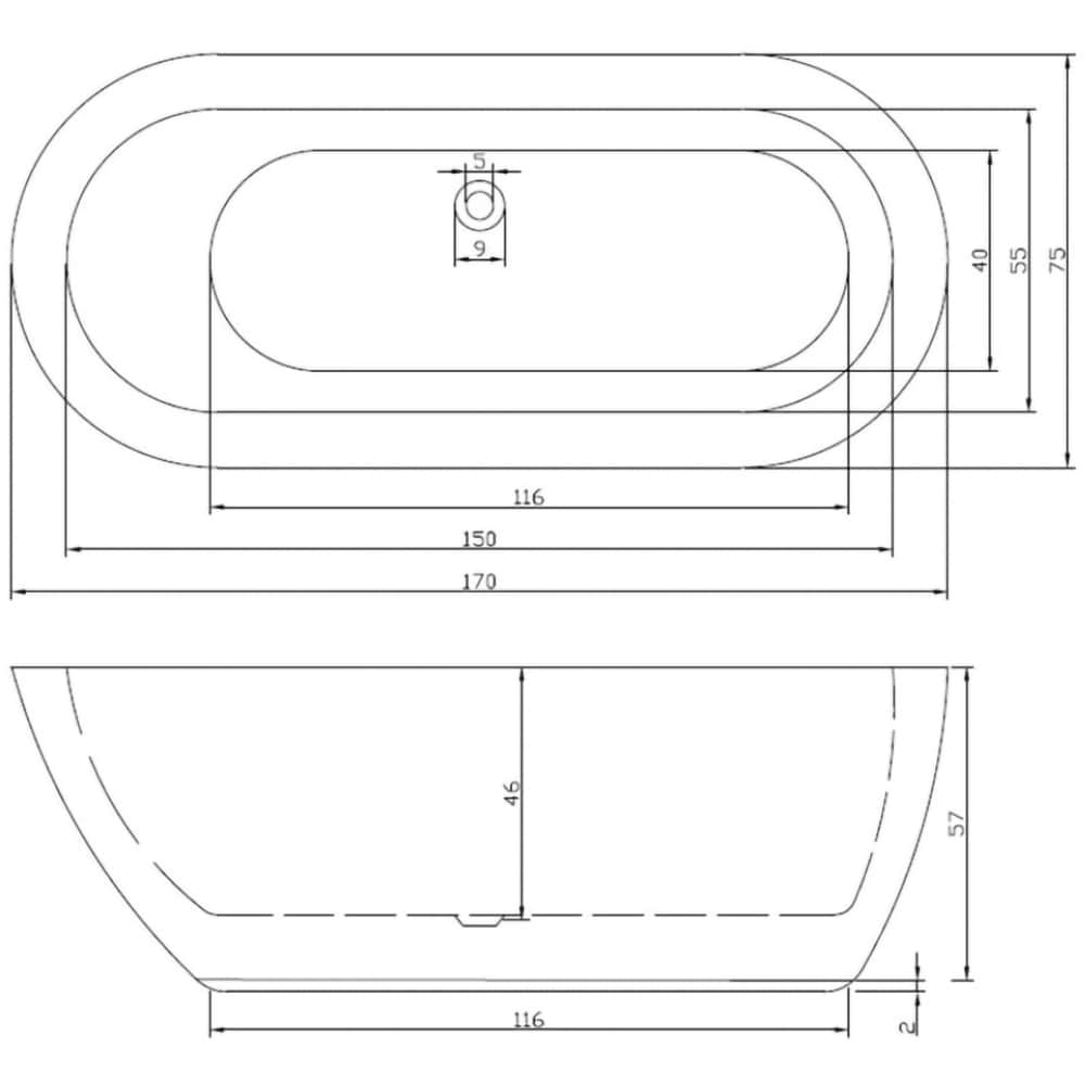 Cada baie freestanding SANOTECHNIK Sydney G9031, acril, 170 x 75 x 60 cm, alb
