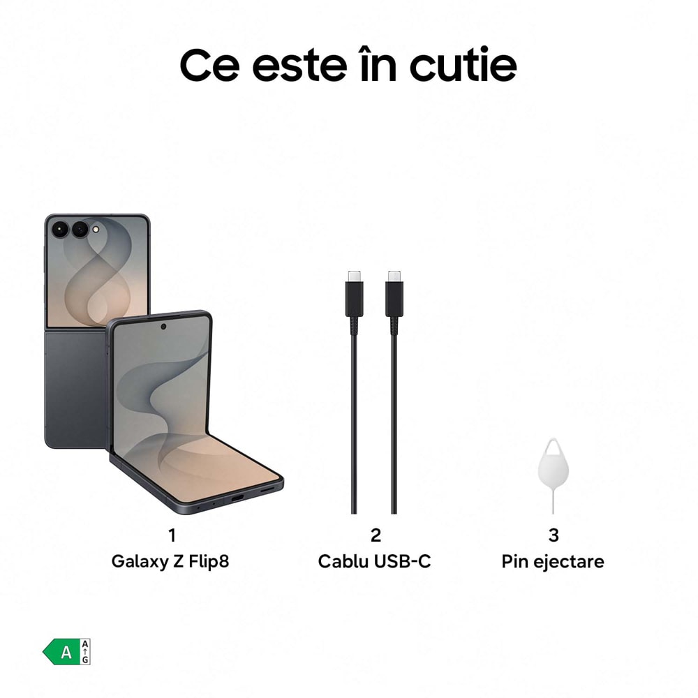 Telefon SAMSUNG Galaxy Z Flip8, 256GB, 12GB RAM, Dual SIM, Graphite