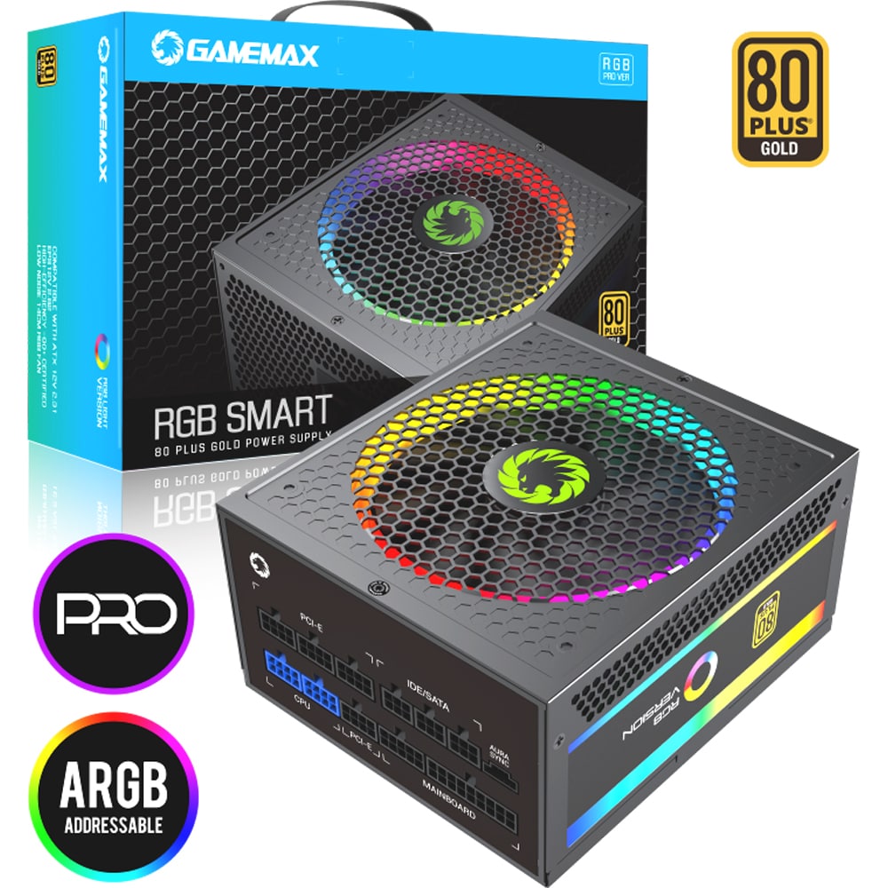Sursa PC GAMEMAX RGB 850 PRO, 850W, 140mm, 80 Plus Gold, Full Modular