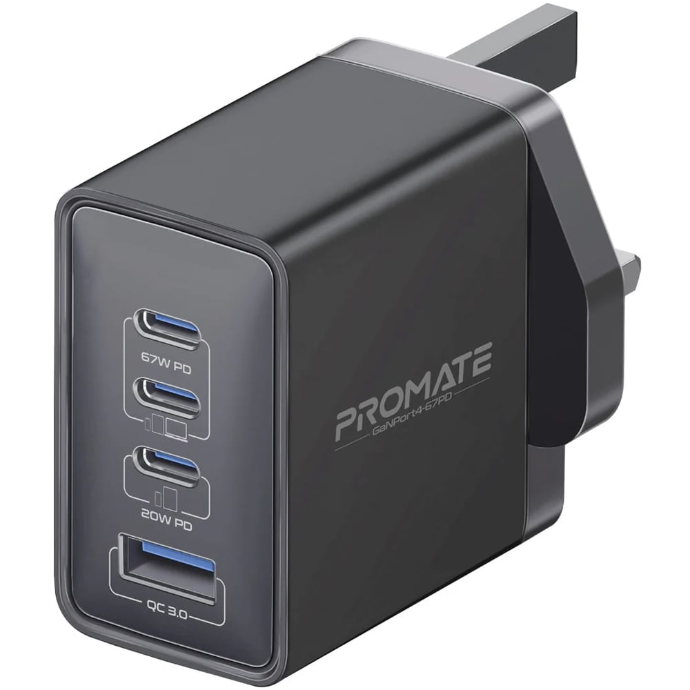 Incarcator retea PROMATE GaNPort4-67PD, 3x USB-C, 1x USB-A, 67W, negru