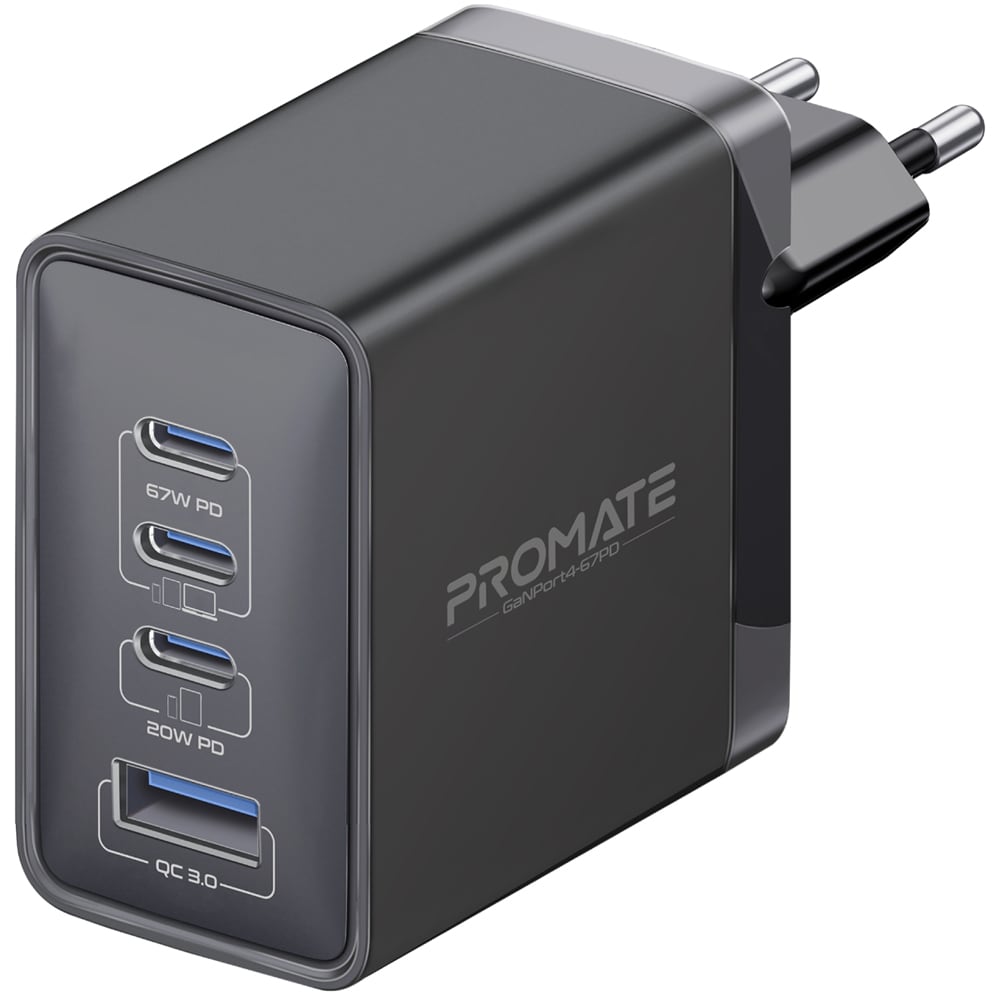 Incarcator retea PROMATE GaNPort4-67PD, 3x USB-C, 1x USB-A, 67W, negru