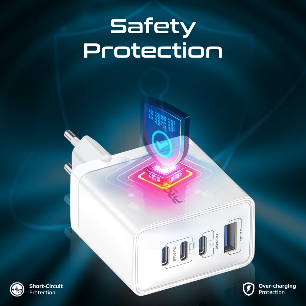 Incarcator retea PROMATE GaNPort4-67PD, 3x USB-C, 1x USB-A, 67W, alb
