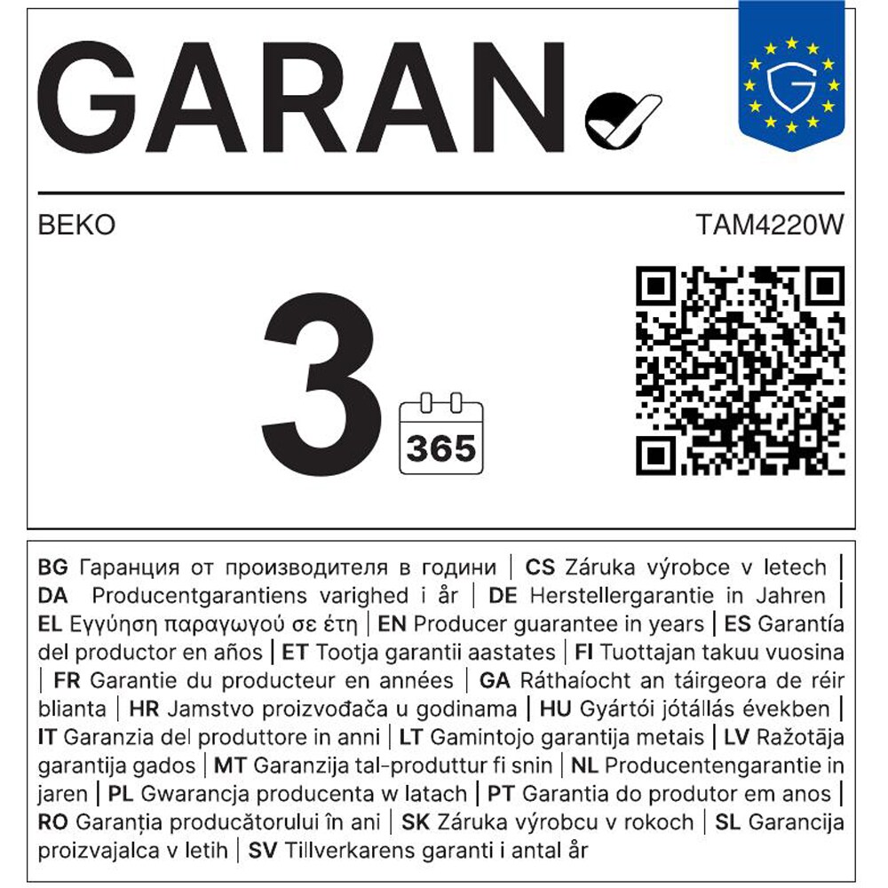Prajitor de paine BEKO TAM4220W, 2 felii, 800W, alb-gri