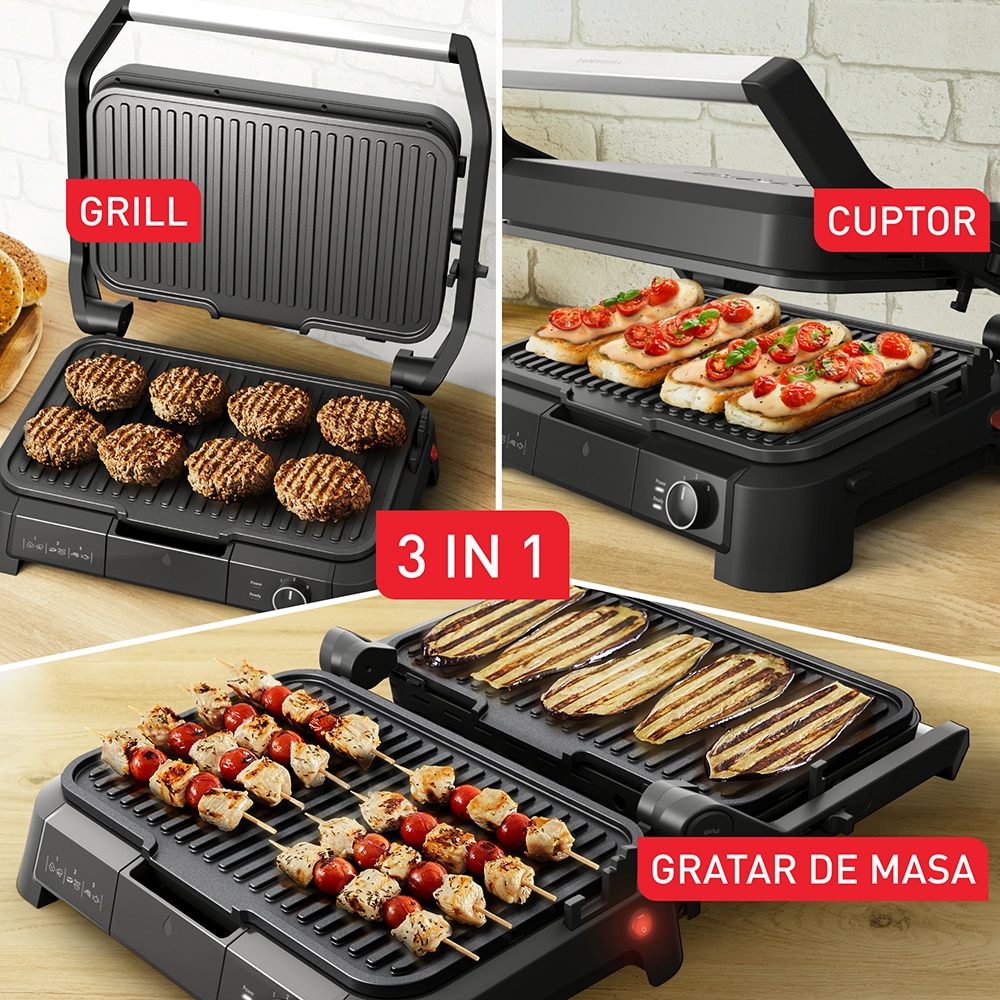 Gratar electric TEFAL SuperGrill 3in1 GC520DE0, 2200W, negru-argintiu