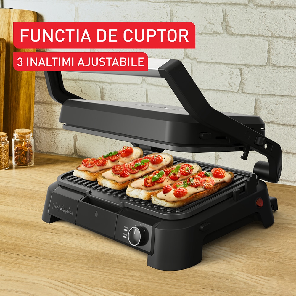 Gratar electric TEFAL SuperGrill 3in1 GC520DE0, 2200W, negru-argintiu