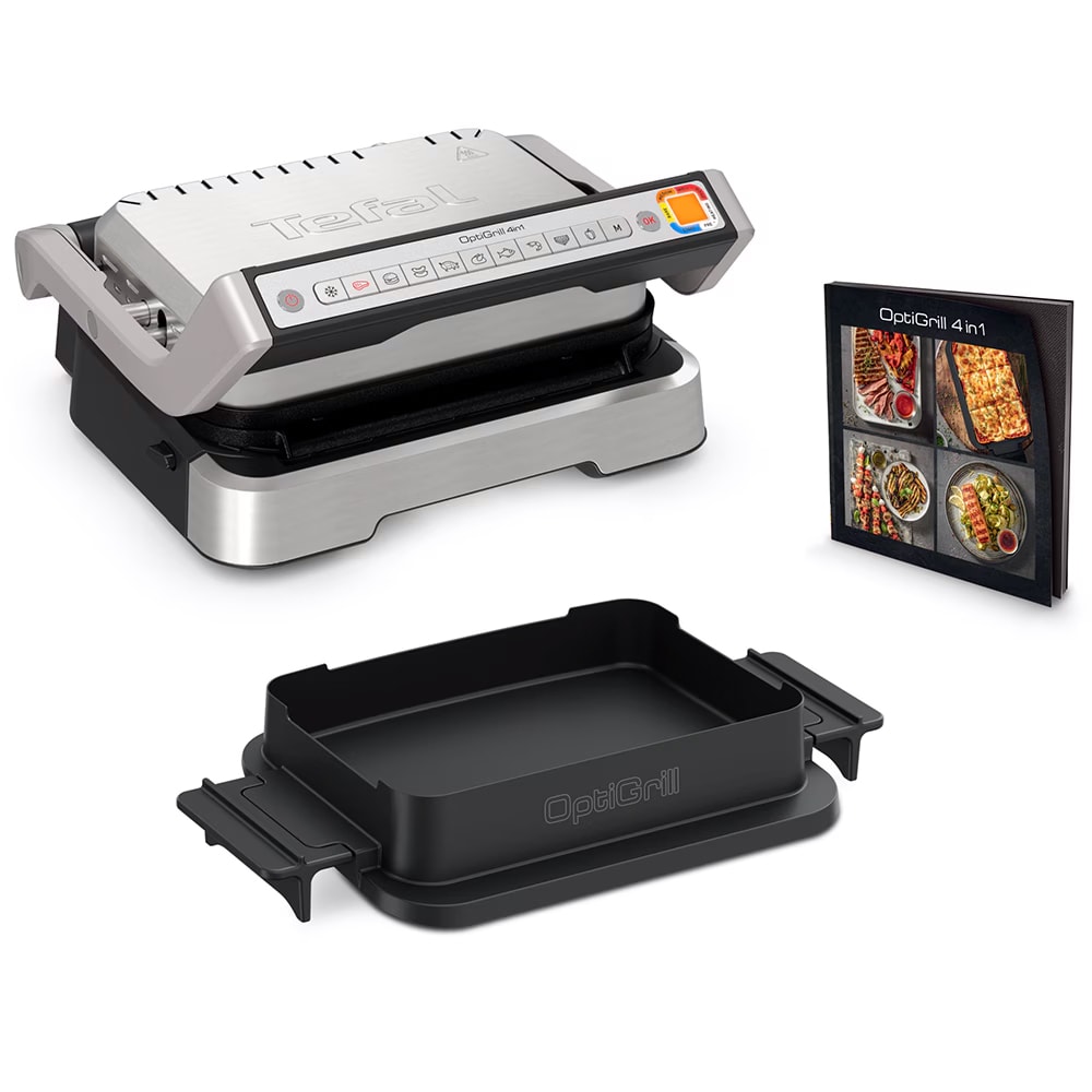 Gratar electric TEFAL OptiGrill 4in1 GC774D30, 2100W, 9 programe automate, argintiu-negru