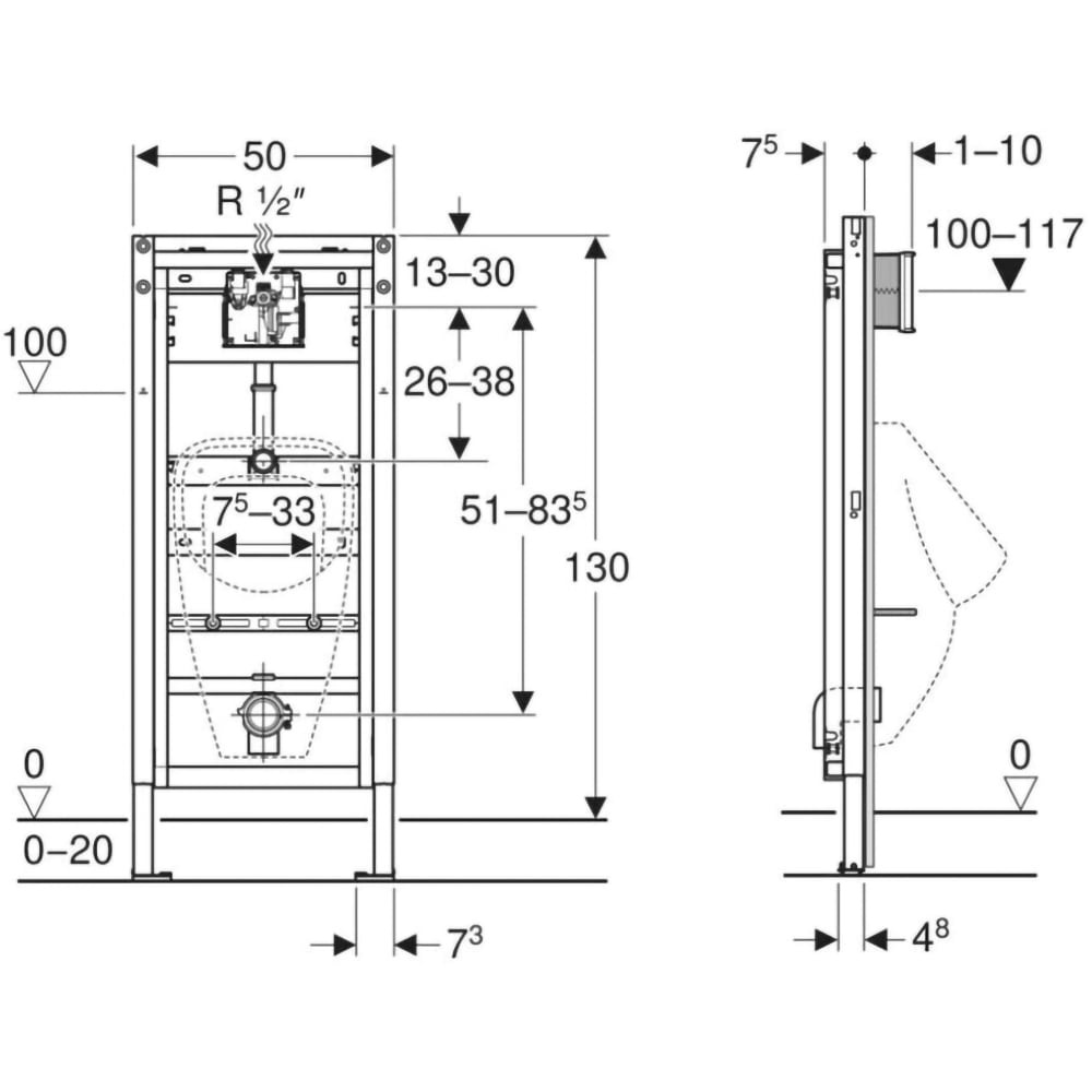 Cadru fixare pisoar GEBERIT Duofix Basic 111.695.46.6, H 112-130 cm