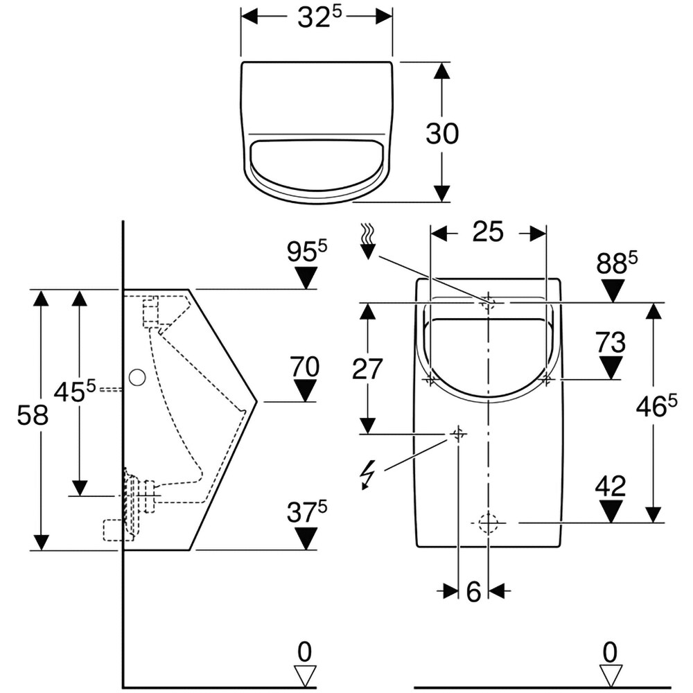 Pisoar GEBERIT Smyle 500.254.01.1, ceramica, 32.5 x 30 x 58 cm, alb
