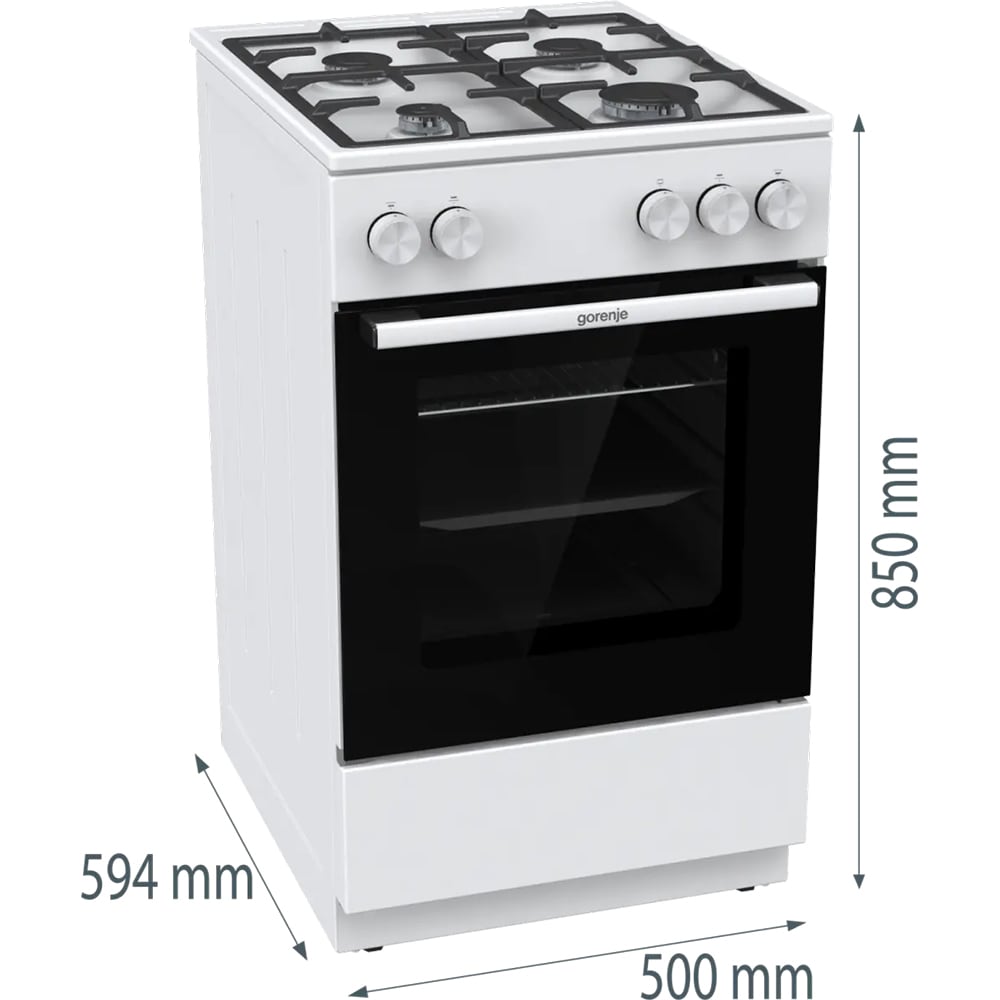 Aragaz GORENJE GG5A10WFFM, 4 arzatoare, Gaz, L 50 cm, alb