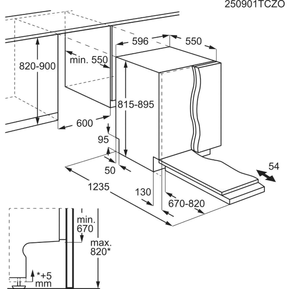 Masina de spalat vase incorporabila AEG GI7210B2SN, AirDry, 13 seturi, 8 programe, 60 cm, Clasa B, panou comanda negru