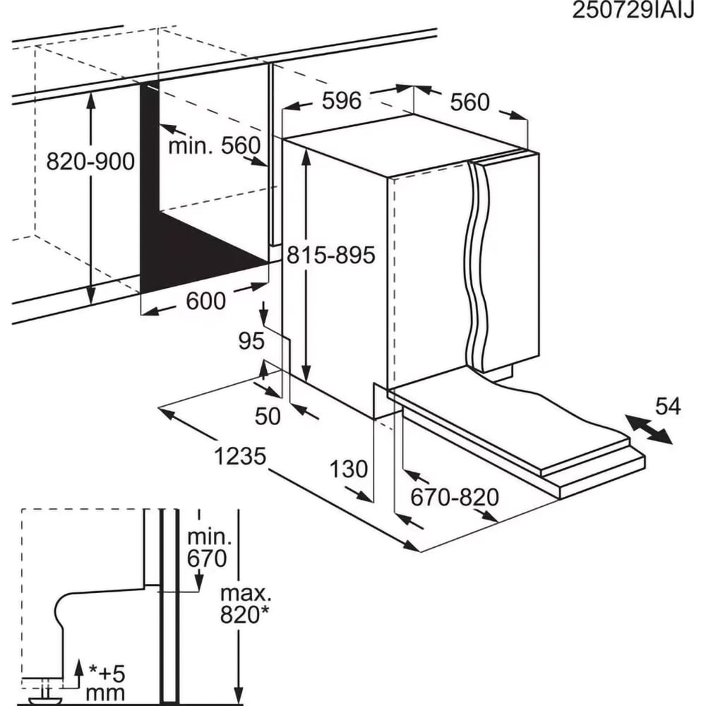Masina de spalat vase incorporabila AEG GI8200X5TN, 14 seturi, 8 programe, 60 cm, Clasa A, panou comanda negru