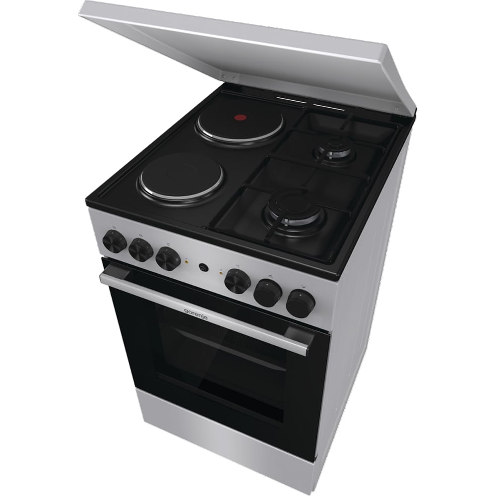 Aragaz GORENJE GK5A12SG, 4 arzatoare, Gaz + Electric, L 50 cm, gri