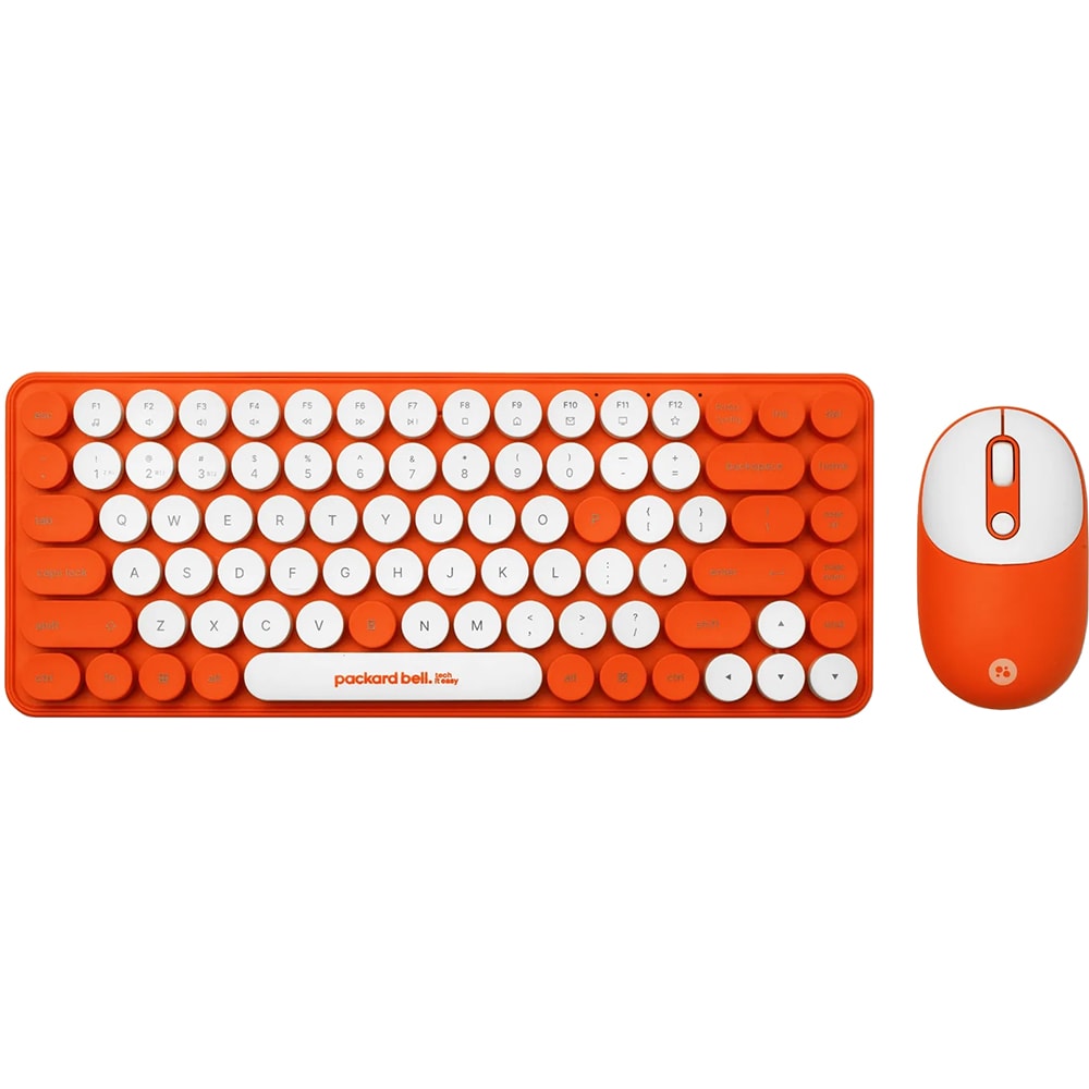 Kit tastatura si mouse Wireless ACER Packard Bell DotCombo PBA600, USB, Bluetooth, Layout US, portocaliu-alb