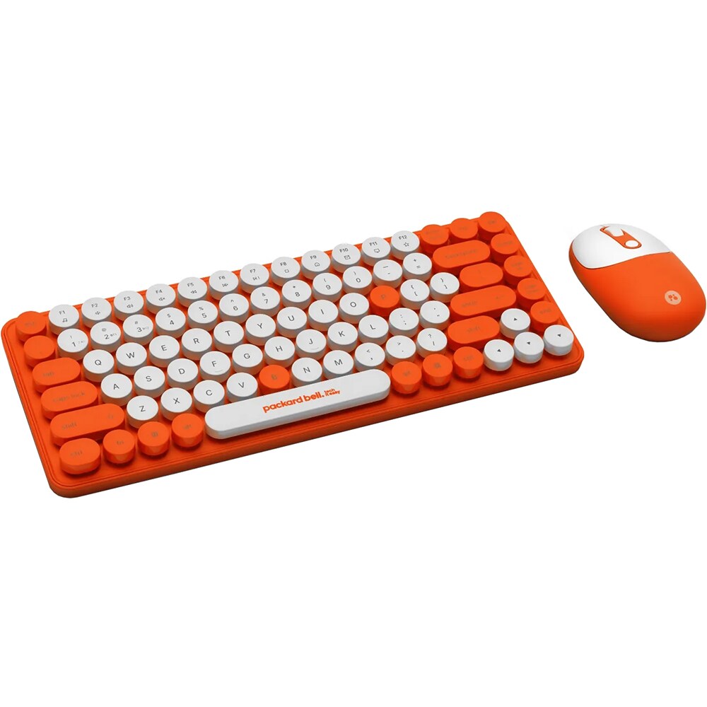 Kit tastatura si mouse Wireless ACER Packard Bell DotCombo PBA600, USB, Bluetooth, Layout US, portocaliu-alb