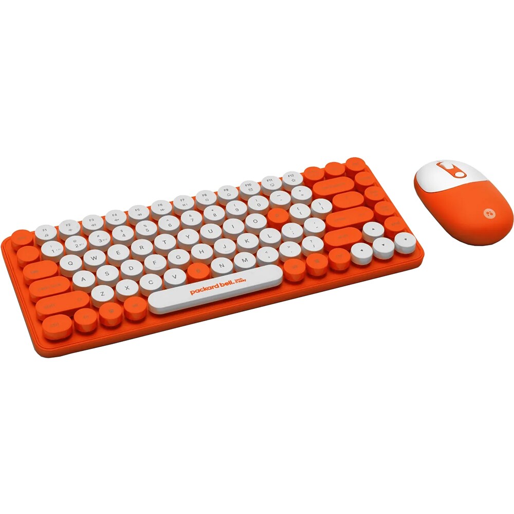 Kit tastatura si mouse Wireless ACER Packard Bell DotCombo PBA600, USB, Bluetooth, Layout US, portocaliu-alb