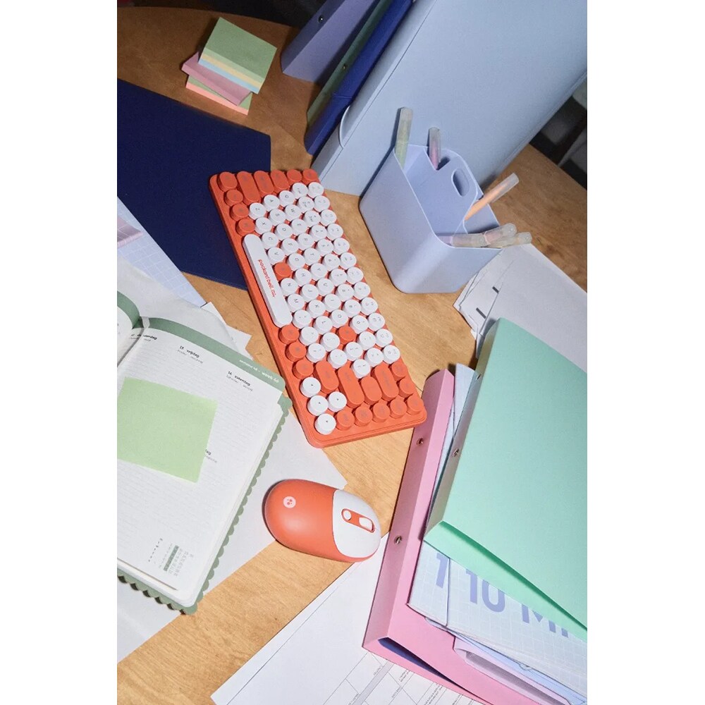 Kit tastatura si mouse Wireless ACER Packard Bell DotCombo PBA600, USB, Bluetooth, Layout US, portocaliu-alb