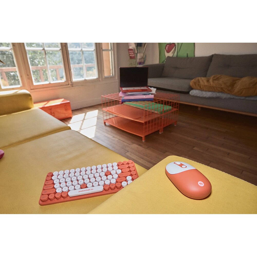 Kit tastatura si mouse Wireless ACER Packard Bell DotCombo PBA600, USB, Bluetooth, Layout US, portocaliu-alb