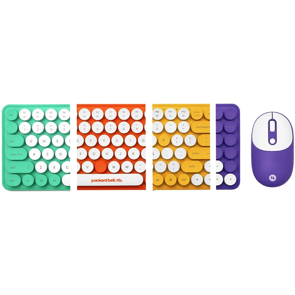 Kit tastatura si mouse Wireless ACER Packard Bell DotCombo PBA600, USB, Bluetooth, Layout US, portocaliu-alb