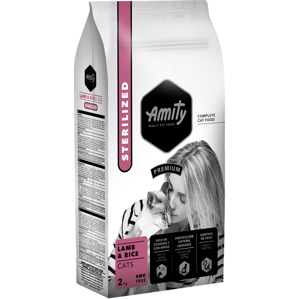 Hrana uscata pentru pisici AMITY Premium Sterilized, Adult, Miel si Orez, 2 kg