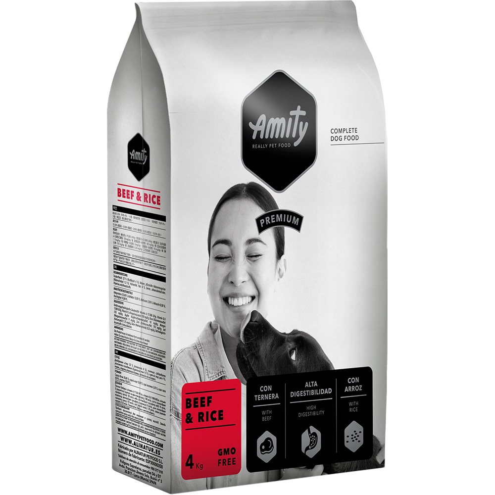 Hrana uscata pentru caini AMITY Premium, Adult, Vita si Orez, 4 kg