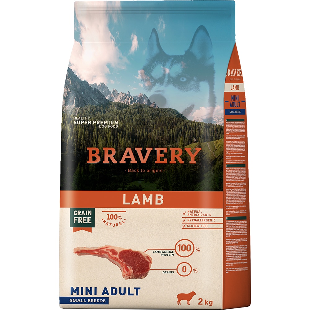 Hrana uscata pentru caini BRAVERY, Adult, Miel, 2 kg