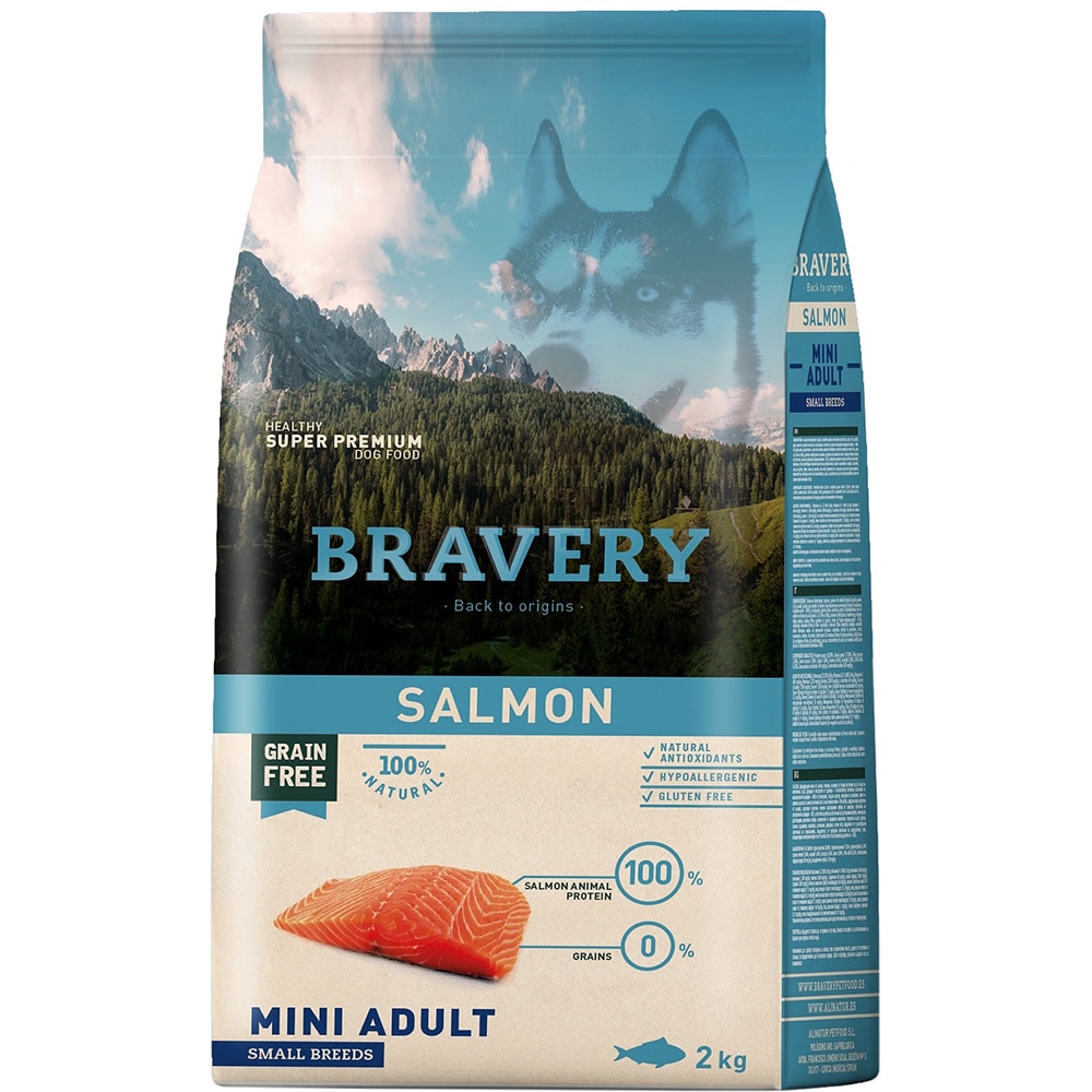Hrana uscata pentru caini BRAVERY, Adult, Somon, 2 kg
