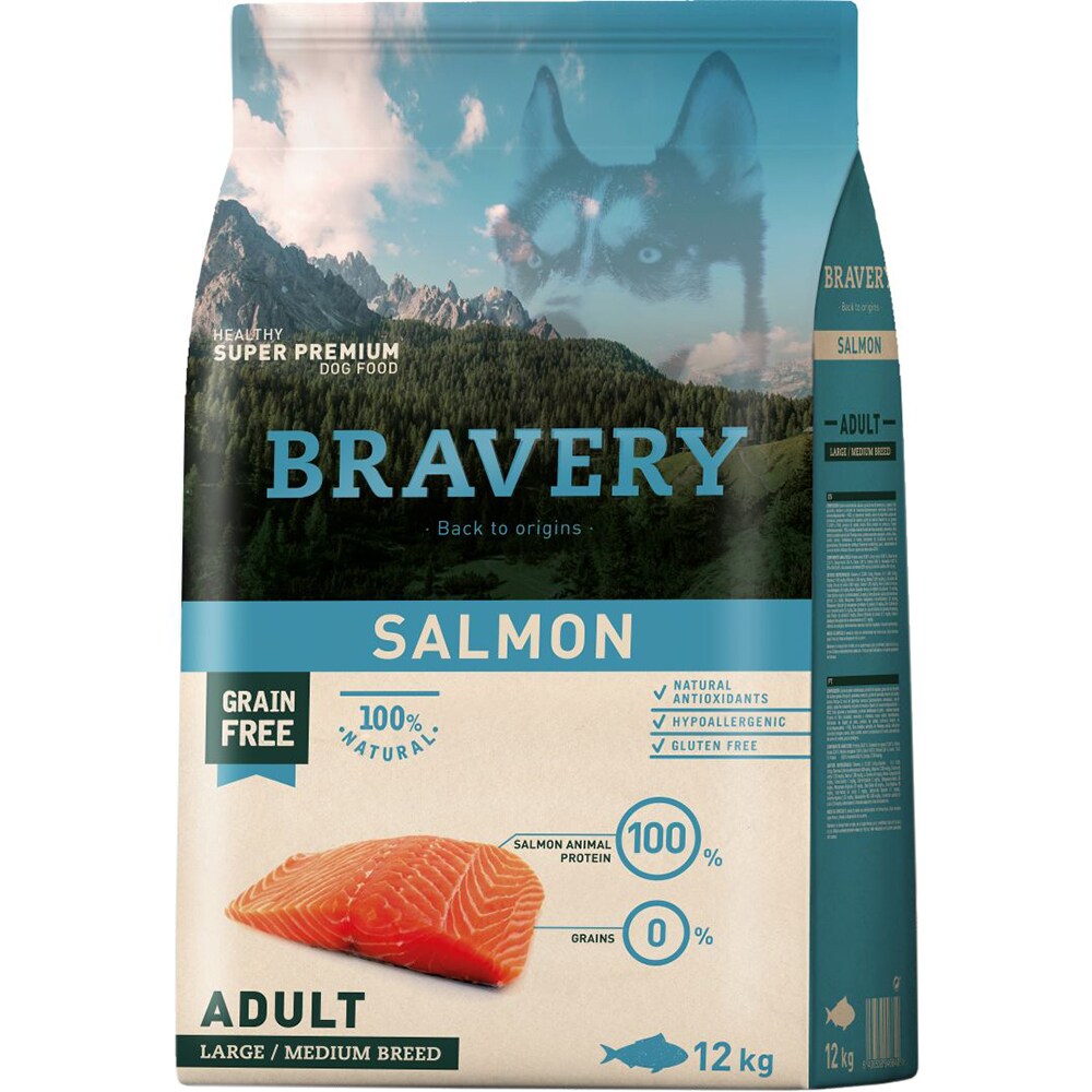 Hrana uscata pentru caini BRAVERY, Adult, Somon, 12 kg