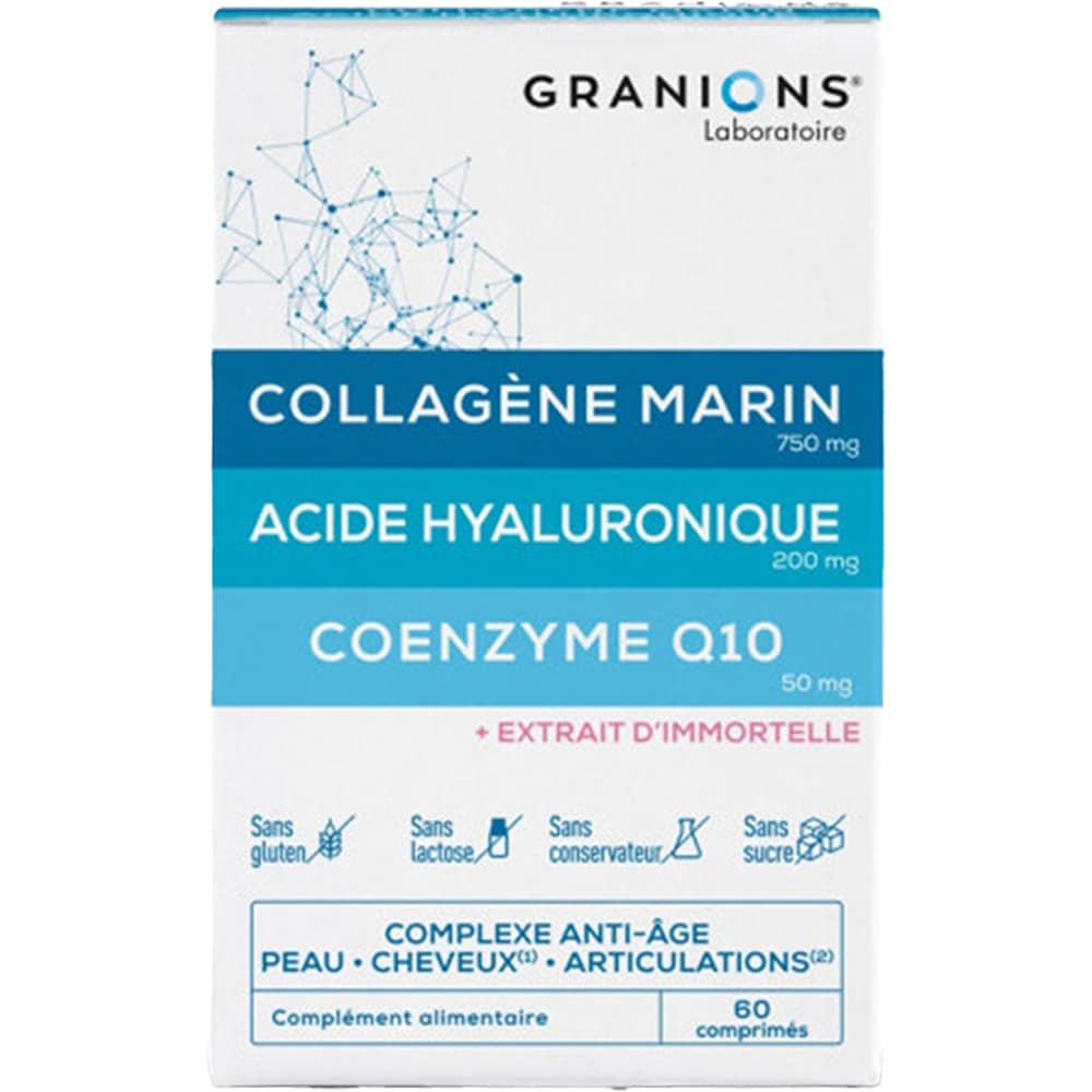 Supliment Complexe Anti-age - Colagen marin, Acid hialuronic si Coenzima Q10, 60 comprimate, GRANIONS