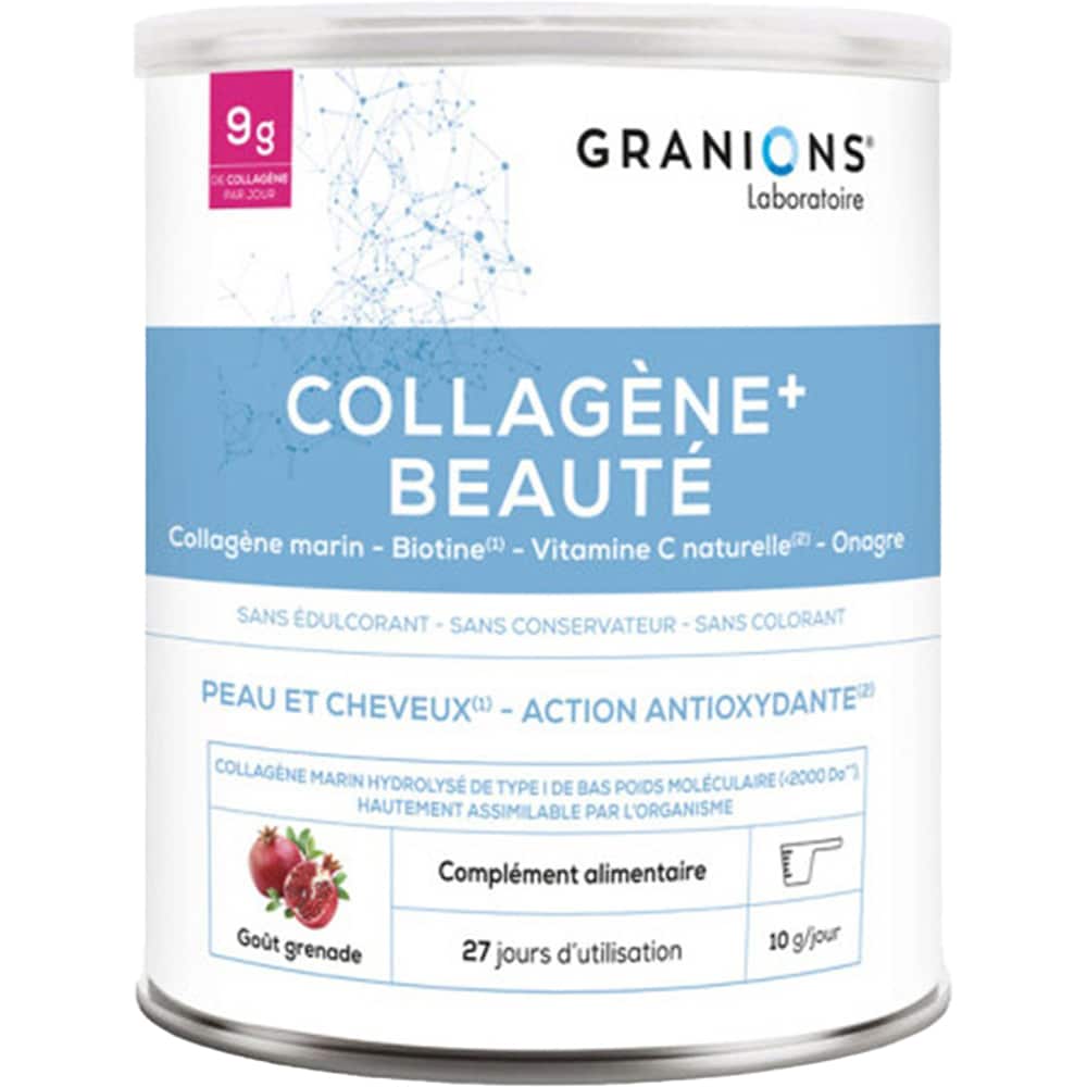 Supliment Collagene+ Beaute - Colagen marin tip I, Biotina si Vitamine, 275 g pudra cu aroma de rodie, GRANIONS