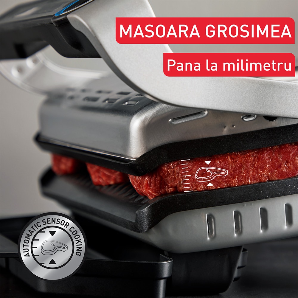 Gratar electric TEFAL OptiGrill+ GC718D10, 2000W, 6 programe automate, argintiu-negru 