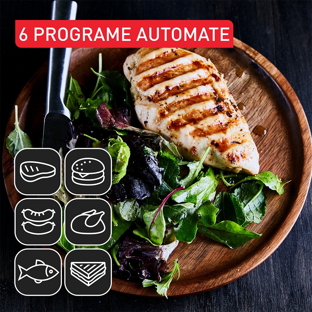 Gratar electric TEFAL OptiGrill+ GC718D10, 2000W, 6 programe automate, argintiu-negru 