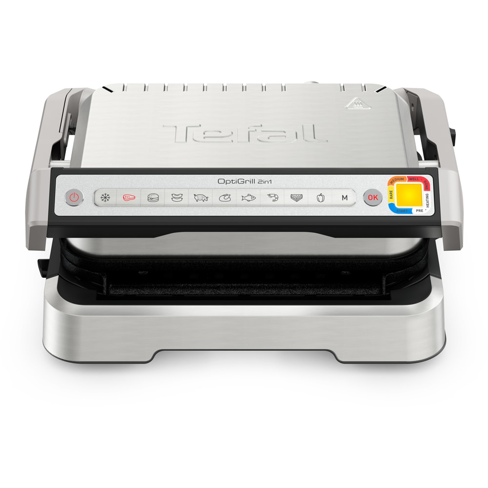 Gratar electric TEFAL OptiGrill 2in1 GC772D30, 9 programe, 2100W, argintiu-negru