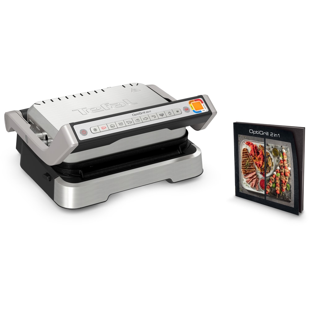 Gratar electric TEFAL OptiGrill 2in1 GC772D30, 9 programe, 2100W, argintiu-negru