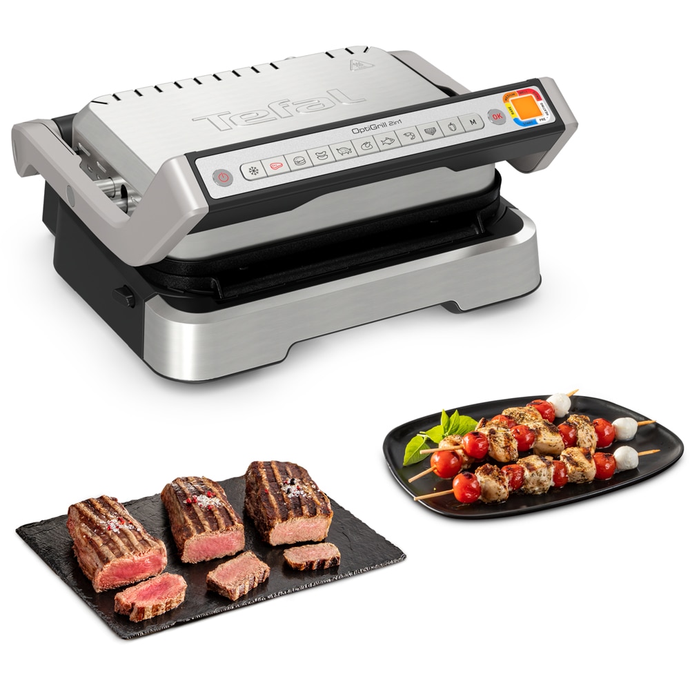 Gratar electric TEFAL OptiGrill 2in1 GC772D30, 9 programe, 2100W, argintiu-negru