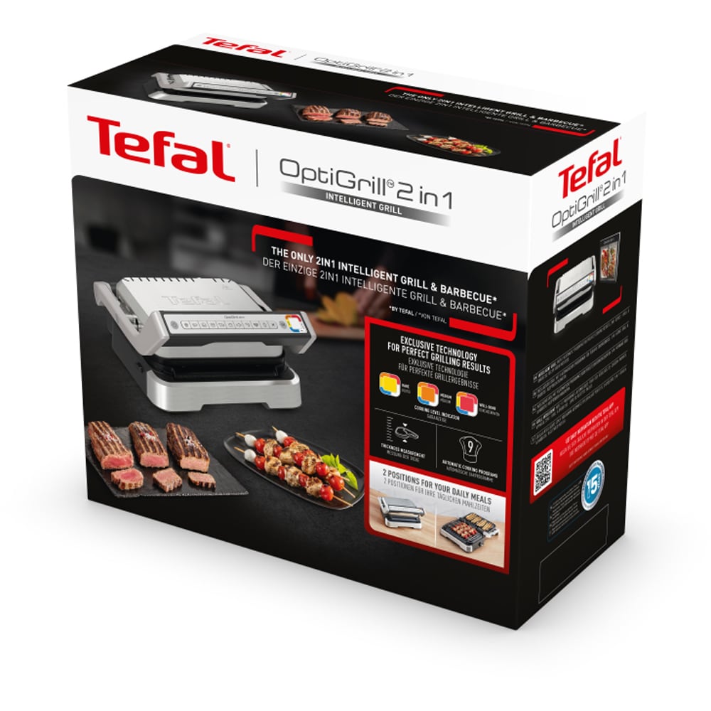 Gratar electric TEFAL OptiGrill 2in1 GC772D30, 9 programe, 2100W, argintiu-negru