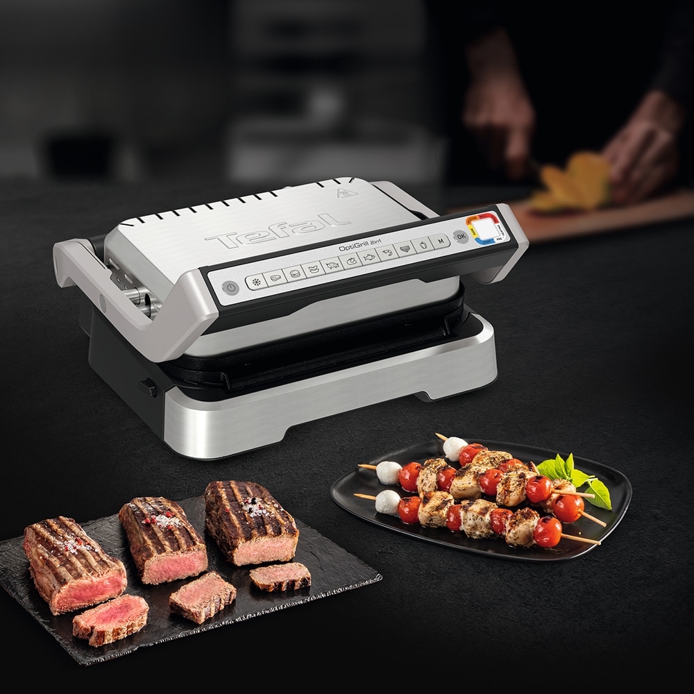 Gratar electric TEFAL OptiGrill 2in1 GC772D30, 9 programe, 2100W, argintiu-negru