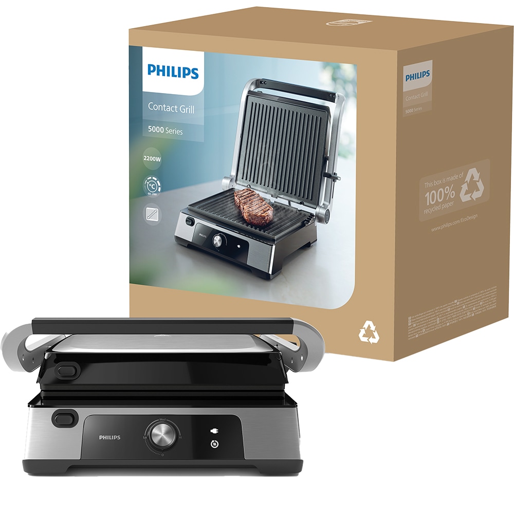Gratar electric PHILIPS Seria 5000 HD630190, 2200W, argintiu-negru 