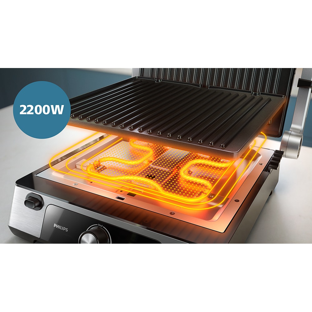 Gratar electric PHILIPS Seria 5000 HD630190, 2200W, argintiu-negru 