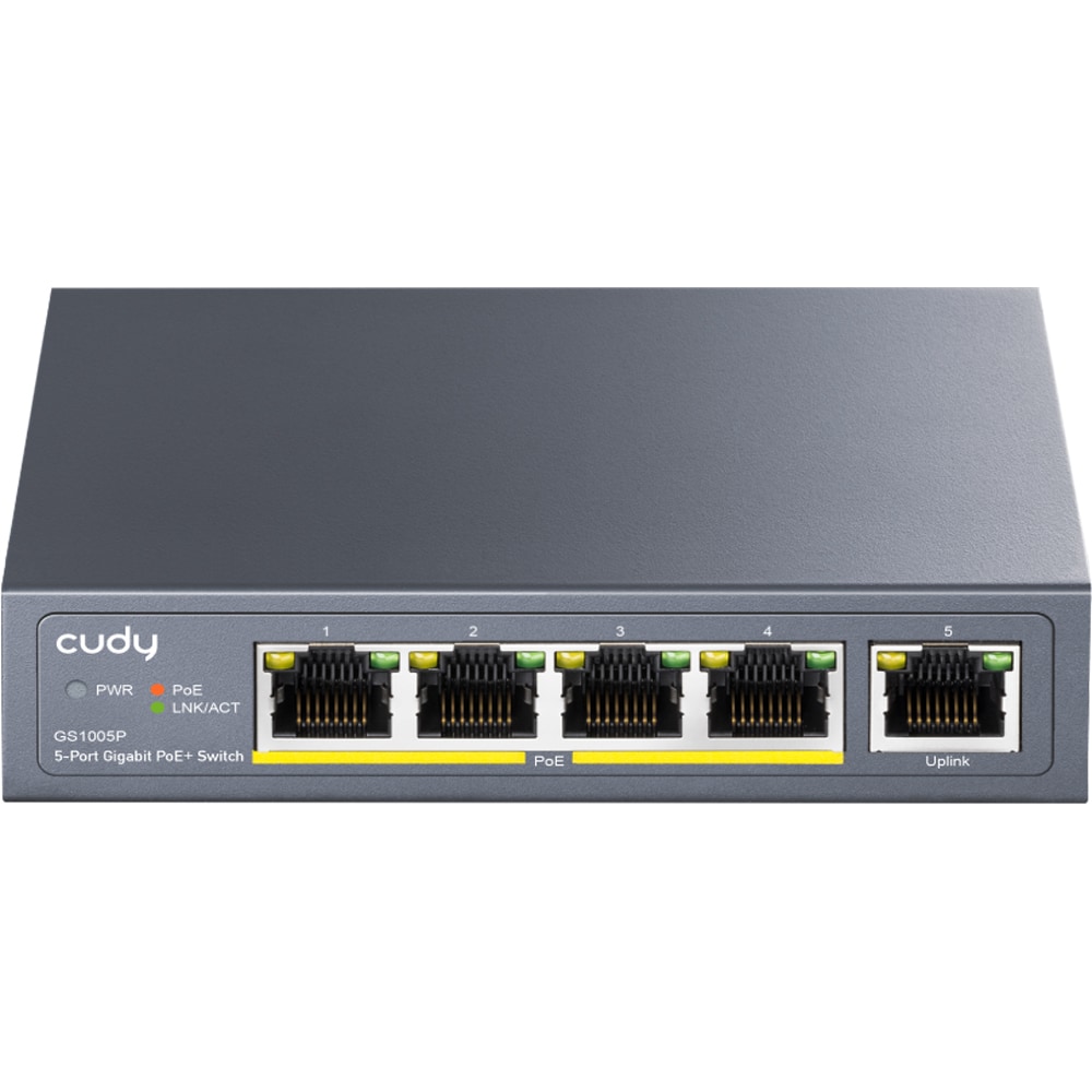 Switch CUDY GS1005P, 5 porturi, Gigabit PoE, gri