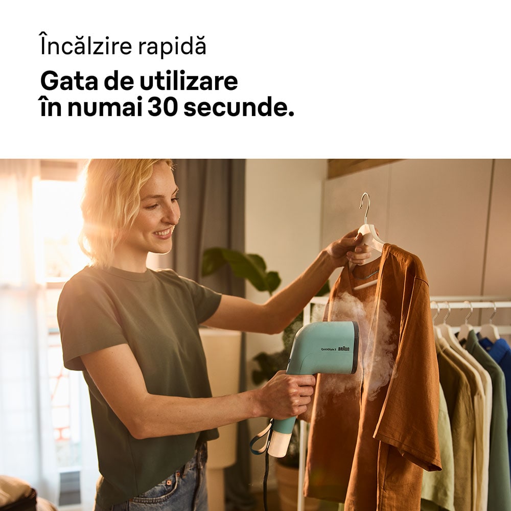 Aparat de calcat vertical BRAUN QuickStyle 3 GS3013GR, 1100W, 20g/min, 70ml, verde