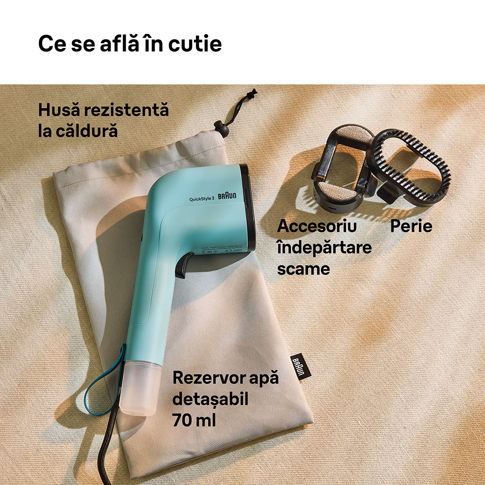 Aparat de calcat vertical BRAUN QuickStyle 3 GS3013GR, 1100W, 20g/min, 70ml, verde